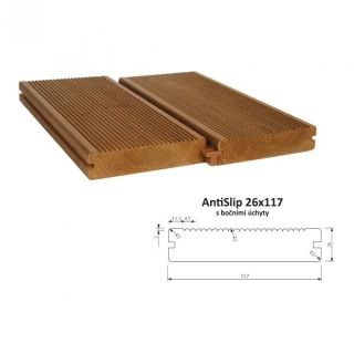 Prkno terasové a bazénové, boční úchyty AntiSlip 26 x 117 x 3000 mm - THE