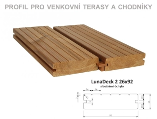 Prkno terasové a bazénové, bo. ú. LunaDeck2 26 x 117 x 3900 mm - THERMOWOOD
